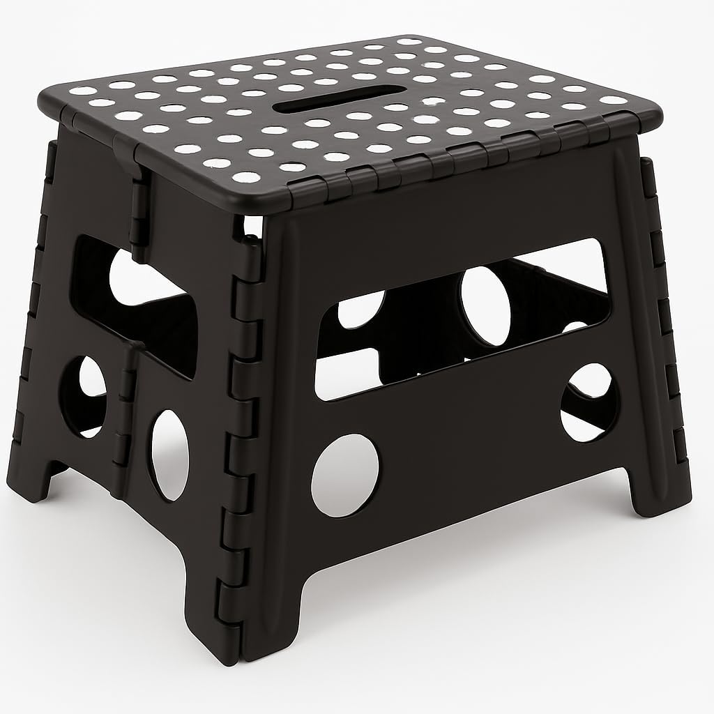 Folding Step Stool for Children & Adults - Lightweight, Multifunctional Plastic Design in Black, Portable and Sturdy for Home, Kitchen, Bathroom, and Outdoor Use