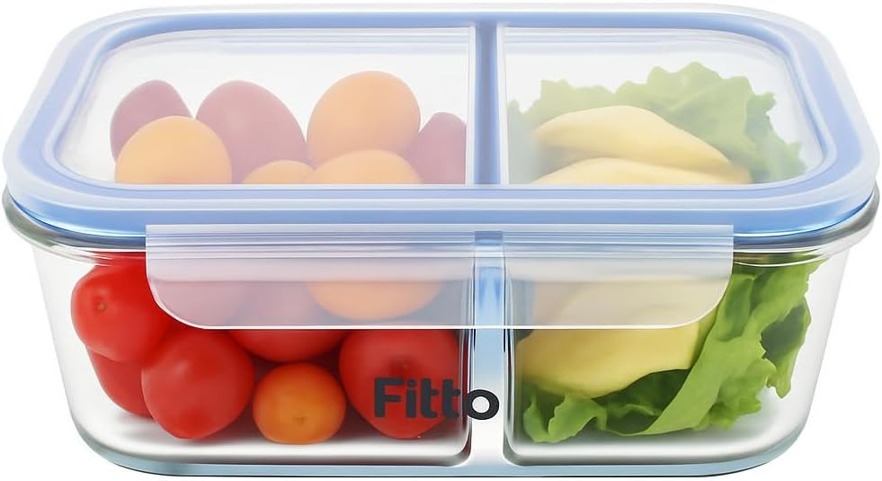 72 Pieces Glass Storage Food Containers with Full Divider (1200ml)