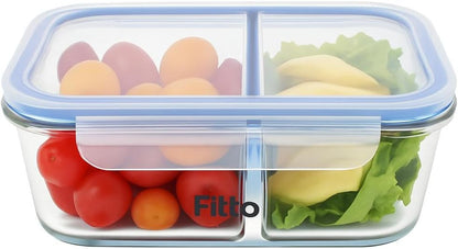 Glass Storage Food Container with Full Divider, 1200ml