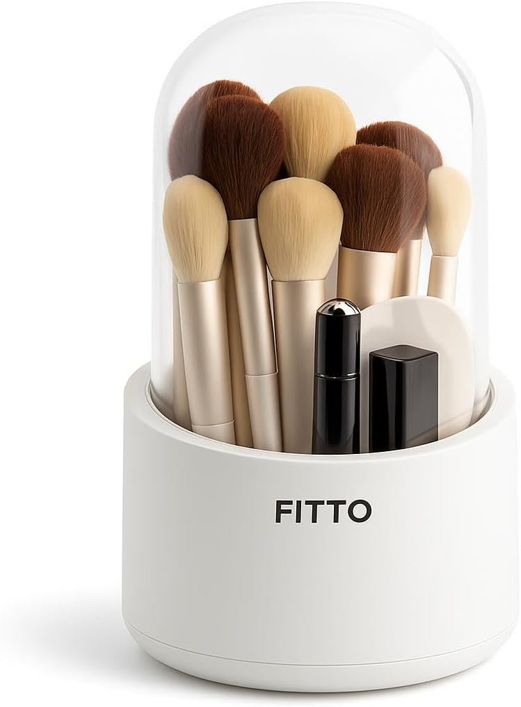 Rotating Makeup Brush Holder with Lid, Dustproof Cosmetic Brush Storage Organizer, Rotatable 360° Design for Easy Access, Premium Acrylic Material for Vanity, Bathroom, and Desk Storage