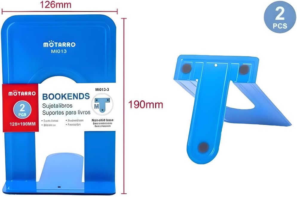 96 Pieces Bookends 2 Piece Sets (19x12.6cm Blue for Home and Office Organization)