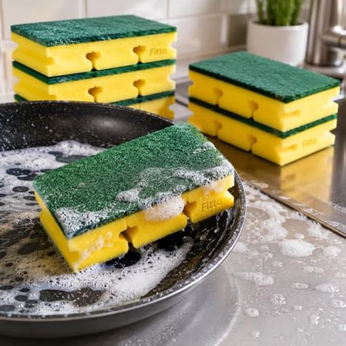 96 Pieces Heavy-Duty Grip Sponge Packs (9 Pieces per Pack – Dual-Layer Scrub and Sponge Cleaning Pads for Dishes – Cookware – Sink and Kitchen Cleaning)