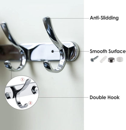 4 Hooks Wall Hanger, Towel Hooks, Heavy Duty, Ideal for Kitchen, Bathroom, Shower, Home Door, Closet, Cabinet, Chrome