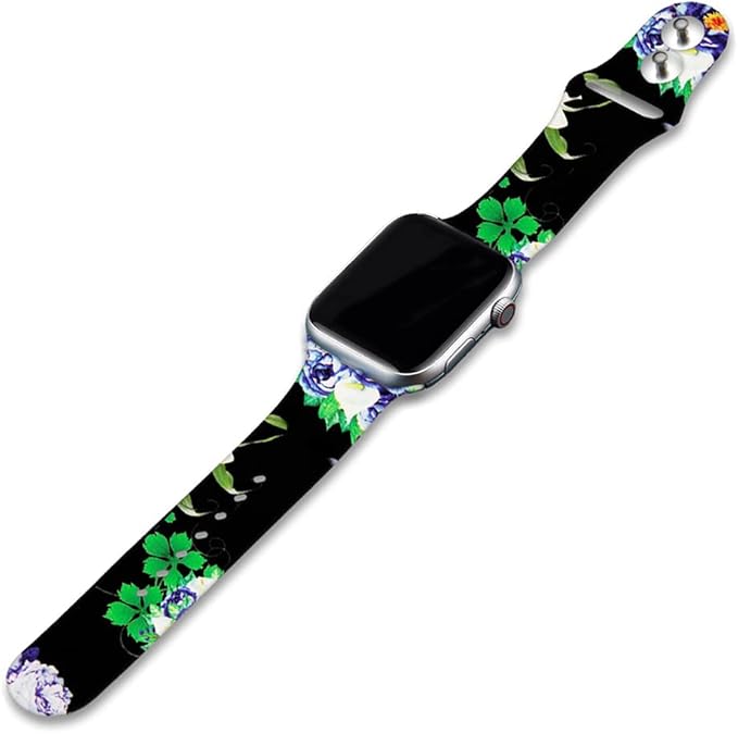 Fitto Apple watch band for 38mm/40mm, Soft Silicone beautiful patterned watchband for Apple watch series, iWatch Strap SE Series 7 6 5 4 3 2 1 women, Black Green lavendar