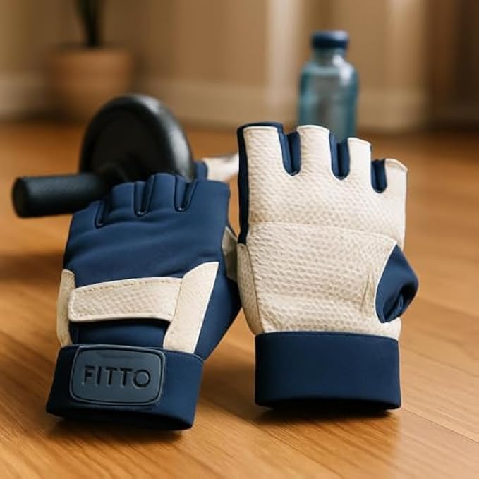 96 Pieces Workout Gloves for Men & Women - White & Blue (Breathable Half-Finger Weightlifting & Gym Gloves with Wrist Support)