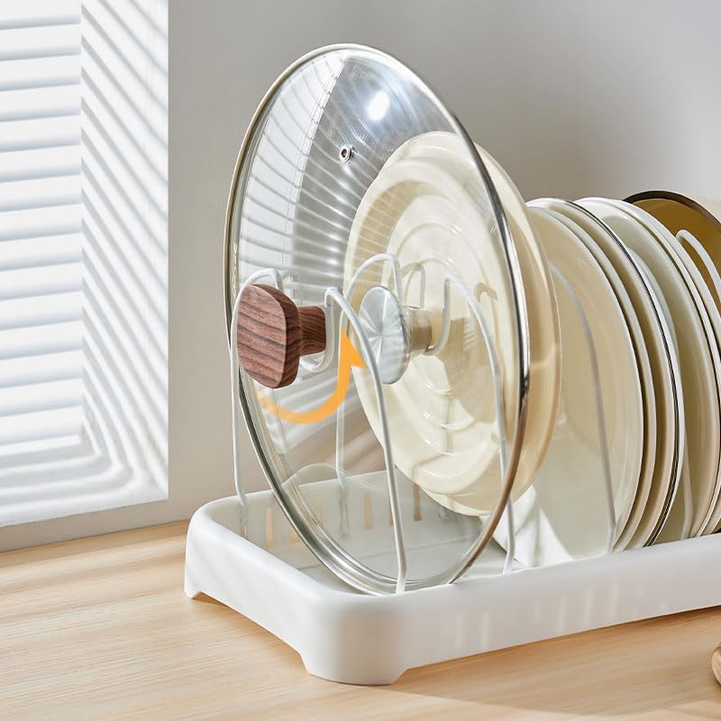 Adjustable Pan & Lid Organizer Rack, 7 Adjustable 201 Stainless Steel Dividers, Gun Grey