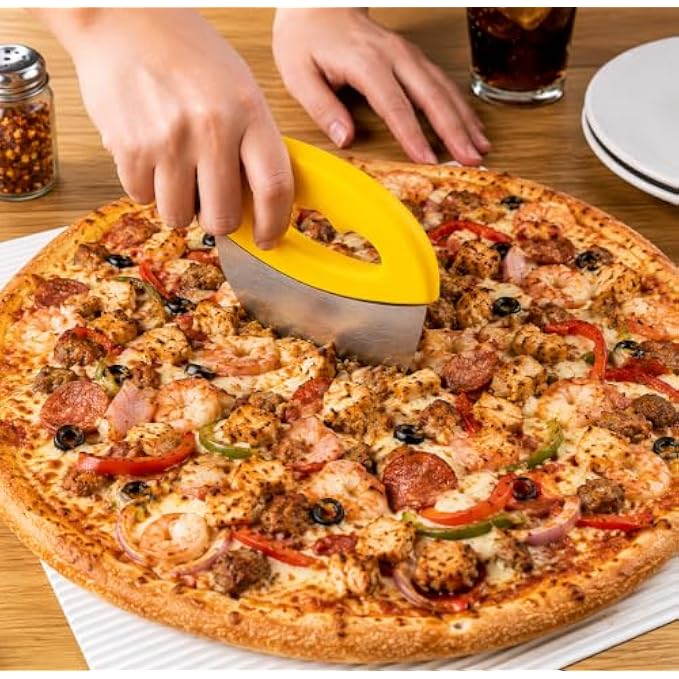 120 Pieces Mezzaluna Pizza Cutter Yellow Rocker Knives with Stainless Steel Blade (Curved Pizza Slicer with Protective Cover)