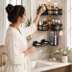 60 Pieces 5-Piece Wall Mounted Bathroom Organizer Sets with Corner Shelves (Storage Baskets and Hooks for Toiletries – Shower and Vanity – Black)