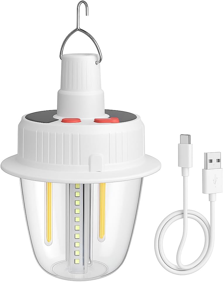 96 Pieces 2-Pack Solar Campings (Rechargeable Tungsten Outdoor Lantern – 3 Light Color Modes – IP65 Waterproof with Hook for Camping & Emergency)