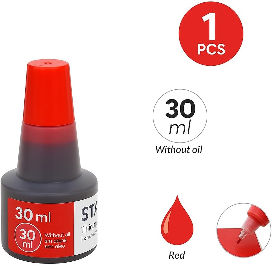 30ml Red Stamp Pad Ink for Documents & Crafting
