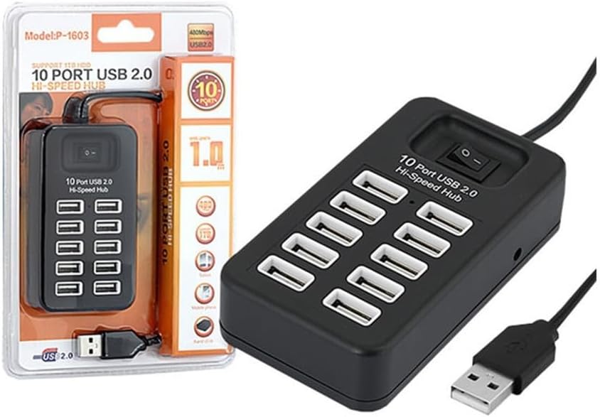 96 Pieces 10 Port USB 2 Hi-Speed Hub - Expand USB Connectivities for PC (Laptop – and Devices)
