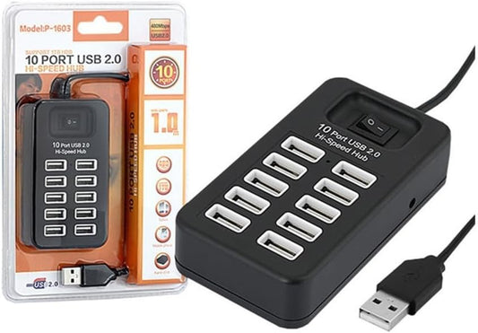 10 Port USB 2 Hi-Speed Hub - Expand USB Connectivity for PC, Laptop, and Devices