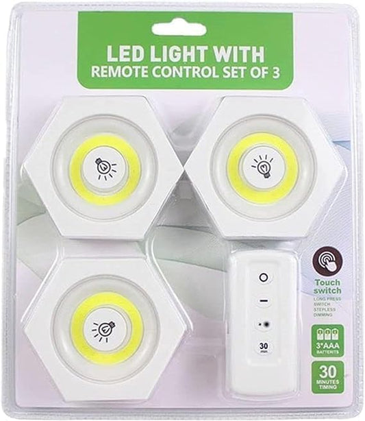 FITTO LED Lights with Remote Control – 3 Adjustable Lighting Levels for Closet or Wall, Includes 30-Minute Timer and Push Button Control, Versatile Handheld Micro Stone Lights for Easy Use