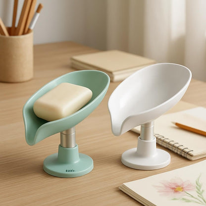 Leaf-Shape Self-Draining Soap Dish with Suction Cups, Double-Layer Soap Box for Bathroom & Kitchen, Bar Soap Holder with Towel Hook