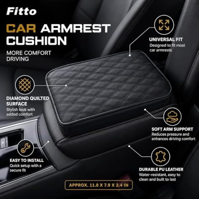 72 Pieces Car Armrest Cushions (Black Quilted Center Console Pad with Soft Padding and Protective Cover for Cars – SUVs and Vans)