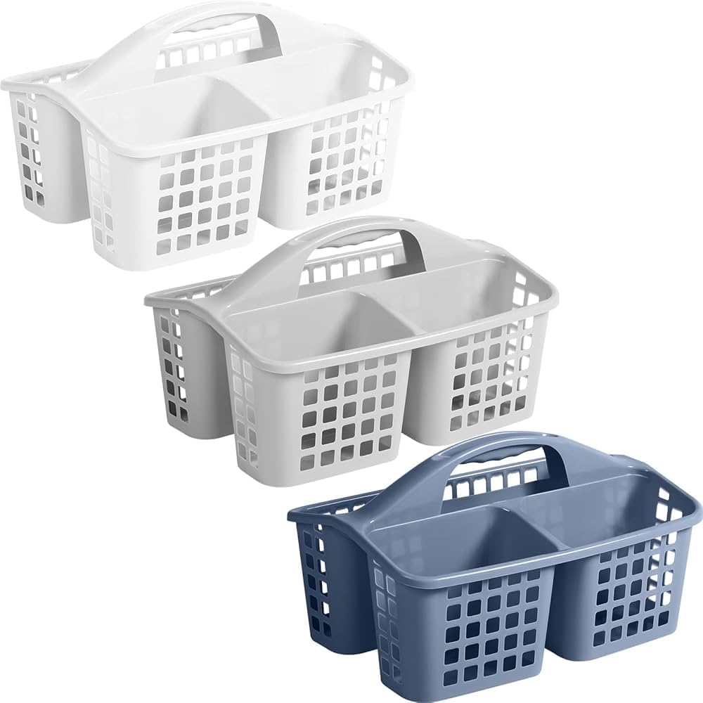 120 Pieces Plastic Portable Shower Caddy Baskets (Cleaning Storage Organizer with Handle – 3 Compartments for Bathroom – Kitchen – Dorm – or Camping – Lightweight and Durable)