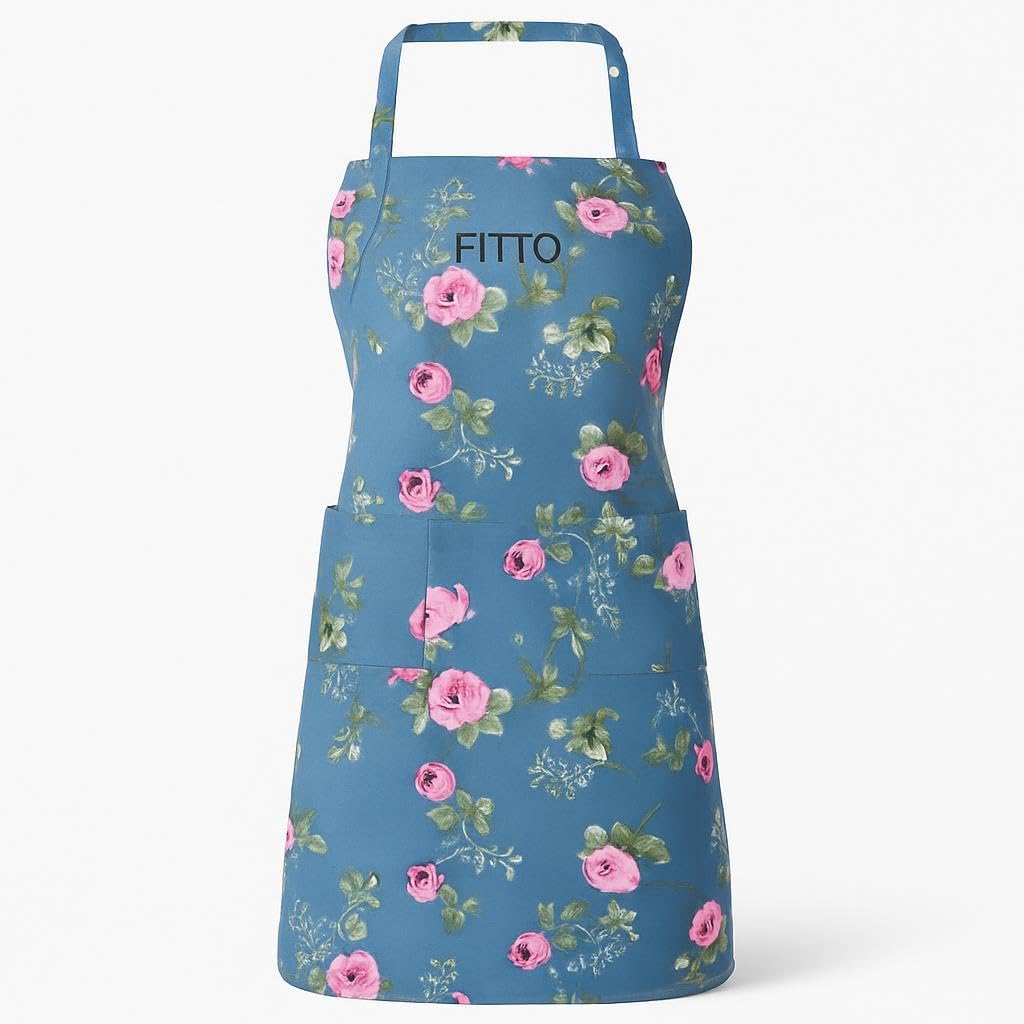 Waterproof Kitchen Apron for Women with Adjustable Straps, Pockets & Floral Design – Durable, Anti-Wrinkle, Multi-Purpose Cooking, Baking, BBQ Apron