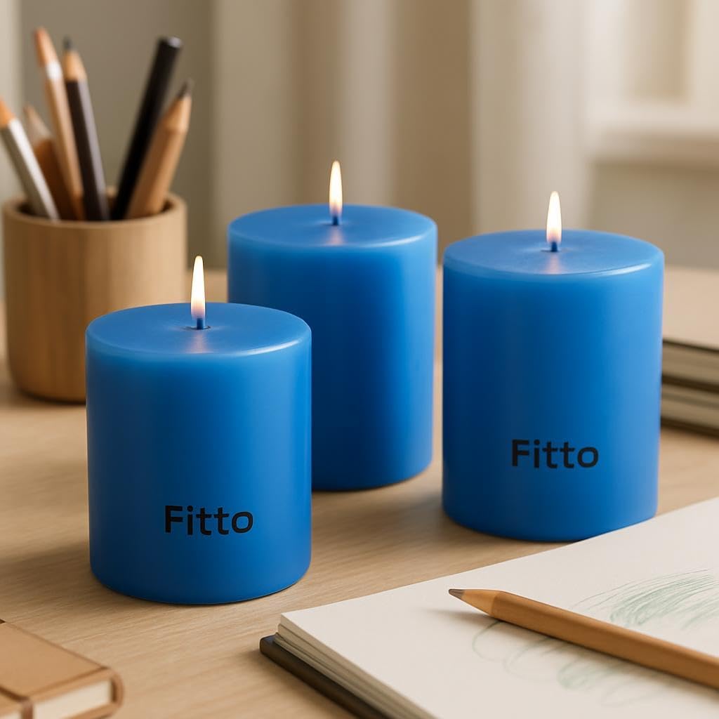 96 Pieces Blues (5x10cm Unscented Pillar Candle – Long Burning – Smokeless White Wax Candle for Home Decor – Events – Weddings – Centerpieces)