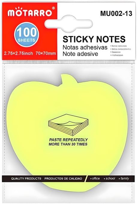 240 Pieces Sticky Notes 100 Sheets (76mm x 76mm Multi Color Apple Shape for Office and School)
