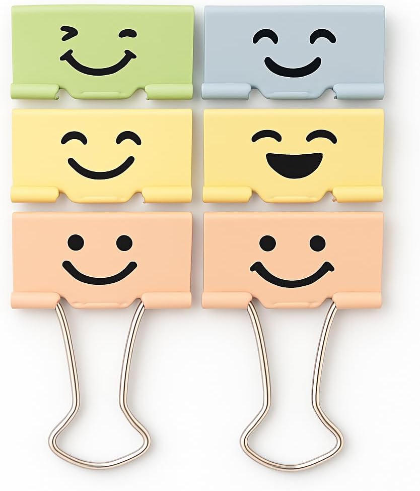 120 Pieces 8 Pieces (25mm Binder Clips with Emoji – Assorted Colors Office Stationery Fastener)