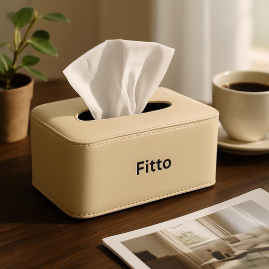 Car Leather Finish Carbon Fiber Refill Tissue Box Holder, Biege