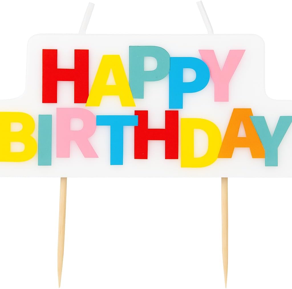 Happy birthday banner Candle with Wooden Stick Holders – Cake Decor, Party Candle, Unisex 9x3.9cm