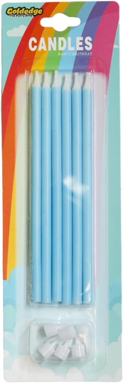 6Pcs Long Thin Blue Birthday Cake Candles with Stand – Party Cake Candles, Blue Candle Holder, Cake Decorations for Birthday Party, 13cm