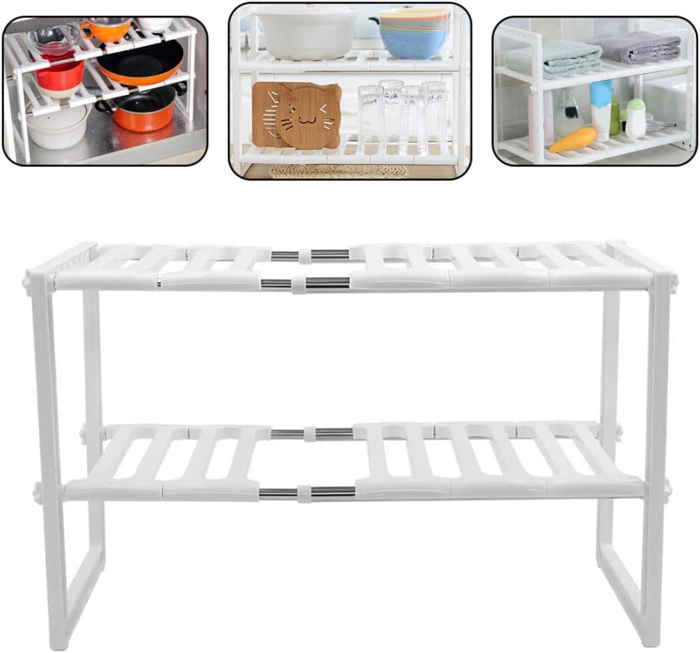 96 Pieces Under Sink Storage Racks (Adjustable Multi-Layer Shelf Organizer – Durable Space-Saving Storage Shelf for Kitchen – Bathroom – or Laundry Room – Heavy-Duty – Rust-Resistant – Easy Assembly)