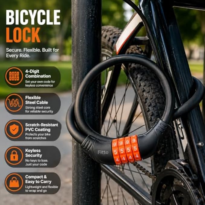 96 Pieces 4-Digit Combination Cable Locks (Resettable Flexible Anti-Theft Lock for Bicycles – Scooters and Everyday Gear – Black and Orange)