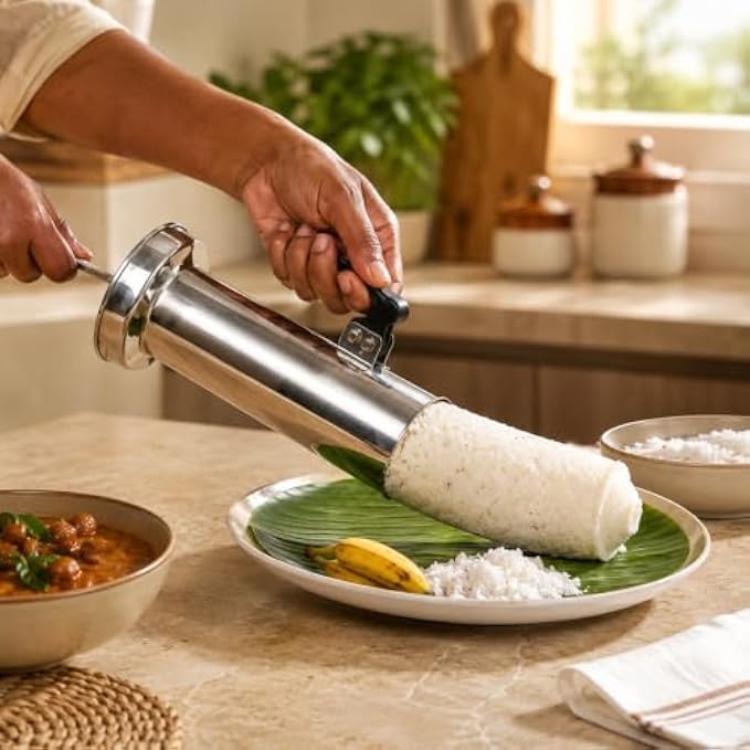 72 Pieces Stainless Steel Traditional Puttu Makers (4 Puttu Capacity Steamer with Heat-Resistant Handle and Mirror Polish Finish – Silver and Black)