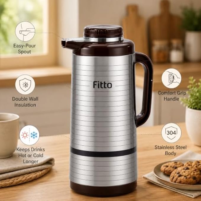 72 Pieces Stainless Steel Insulated Thermal Flasks with Handle and Pour Spout (Leak-Resistant Hot and Cold Beverage Jug for Home – Office and Travel – Silver and Dark Brown)