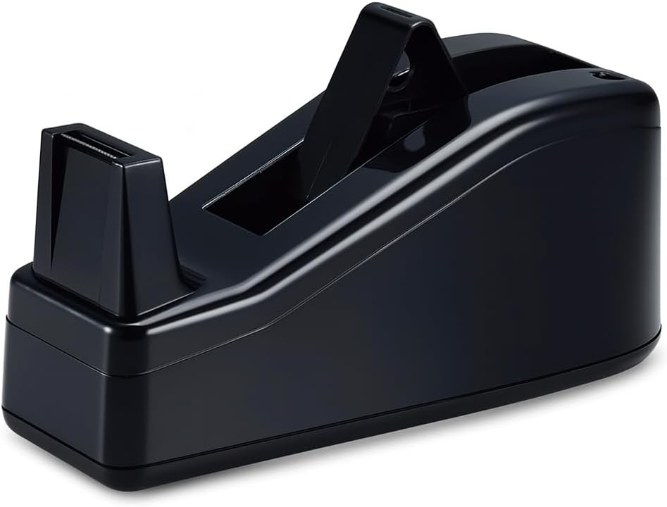 Black Tape Dispenser - Heavy Duty Desk Tape Dispenser with Non-Slip Base, Easy-to-Load Design, for Office, Home, and School Use