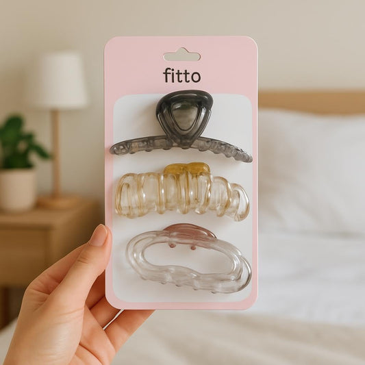 Large Assorted Hair Claw Clips - Transparent, Lightweight, Strong, Thick, Curly, Thin, Pack of 3