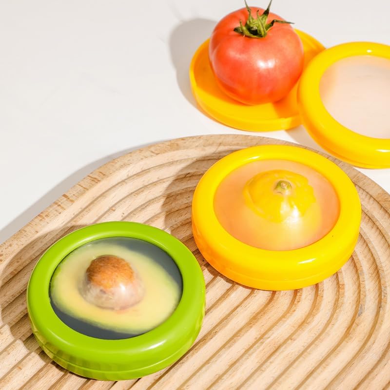 Stretchable Fruit Crisper – Airtight Silicone Seal, Pack of 6– Yellow/Green