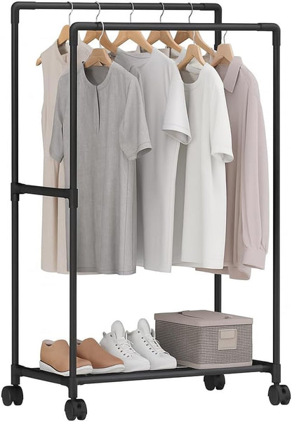 Portable Clothes & Shoe Organizer on Wheels – Multi-functional Mobile Storage Rack for Shoes and Clothing, with Rolling Casters for Easy Movement, Ideal for Bedrooms, Dorms, and Entryways