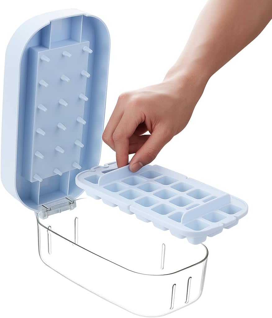 Ice Cube Tray with Lid and Bin, 48 Nugget Ice Trays for Easy Release