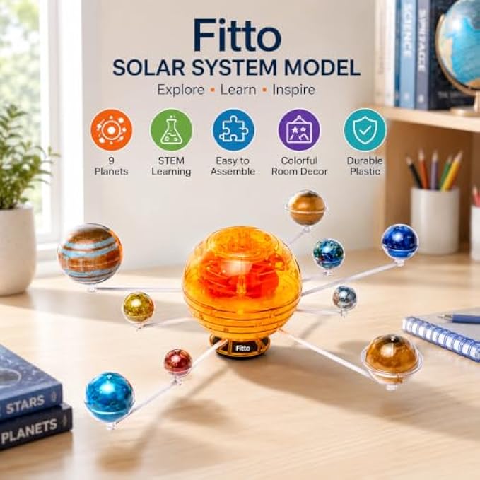 72 Pieces Orbiting Solar System Models (9 Planet Tabletop Astronomy Display with Central Sun – Educational STEM Learning Decor)