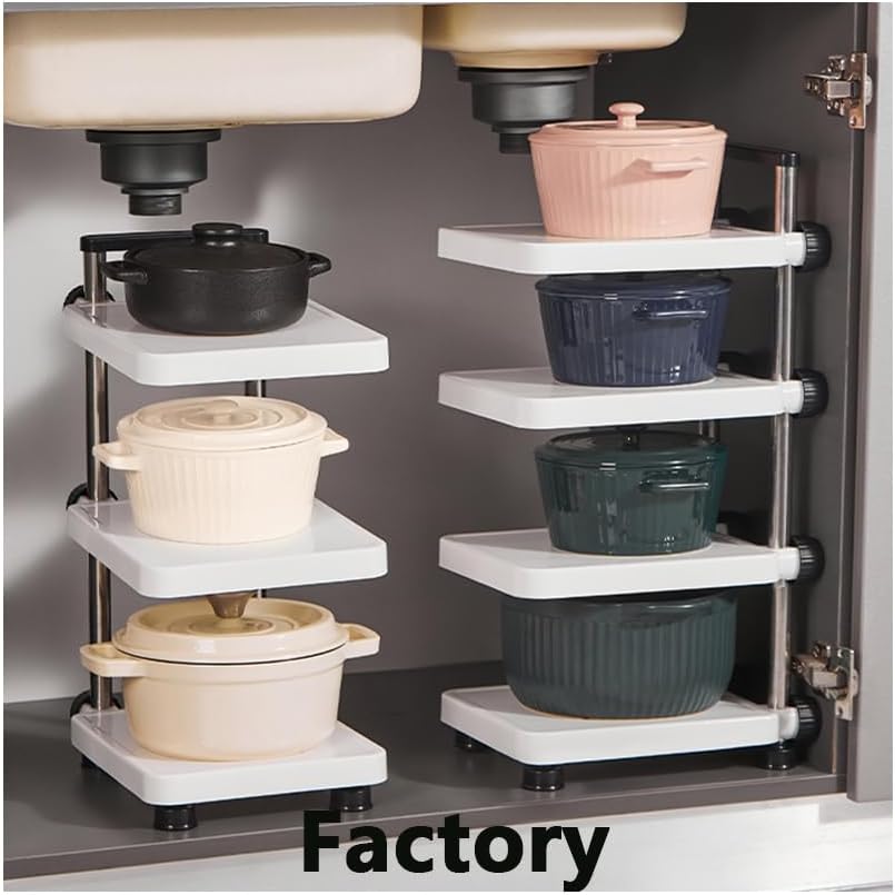 Two-Layer Pot Storage Rack – Space-Saving Design in White – Stainless Steel