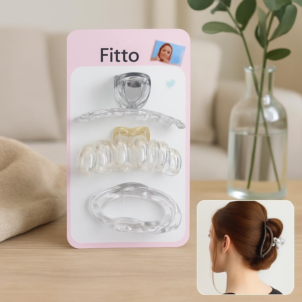 Large Assorted Hair Claw Clips - Transparent, Lightweight, Strong, Thick, Curly, Thin, Pack of 3