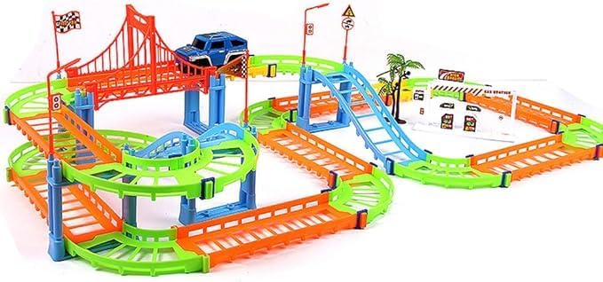 96 Pieces Race Car Tracks - Dinosaur Toys Sets for Kids (Glow in the Dark – Curved and Straight Track Pieces – Dinosaur-Themed Adventure – Perfect for Boys & Girls – Fun Building Toy Set – Ages 3+)
