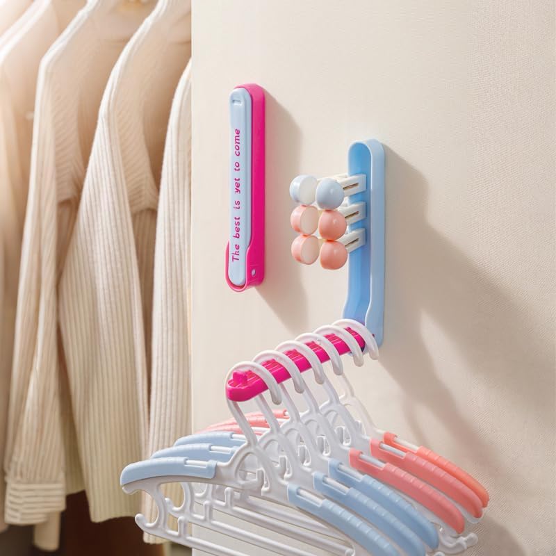 120 Pieces 90 Degree Foldable Adhesive Space-Saving Clothes Hanger Storage - Hold uptos (5kgs – Rose Red & Blue - 2-Pack)