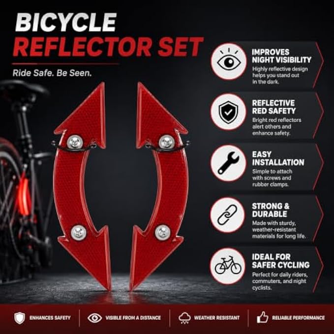144 Pieces Bicycle Reflector Sets (Red High-Visibility Wheel Spoke and Rear Bike Reflectors with Easy Mounting for Road – Mountain and Commuter Bicycles)