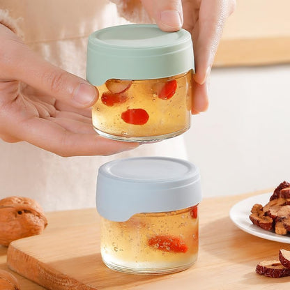 Glass Spice & Condiment Jar Set – Stackable Design With White Tray, 110ml capacity, Pack of 4 Jars