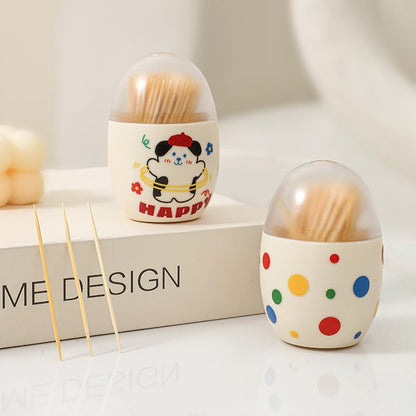 Magnetic Toothpick Box – Polka Dot & Puppy Design – Cream Color