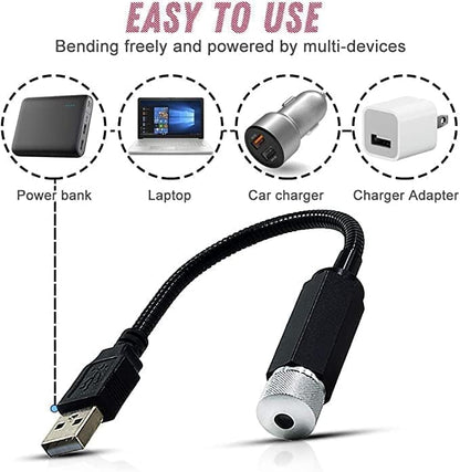 USB Star Light Projector for Car and Home – Flexible 360° Ceiling Galaxy Lamp, Romantic Atmosphere, Multi-Pattern LED, Portable Interior Light for Car Roof and Room Decor