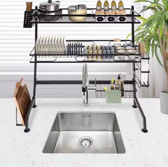 Stainless Steel 3-Tier Dish Drying Rack, Dish Drainer Tray Holder for Plates, Bowls, Cups, and Utensils, Durable Kitchen Organizer with Anti-Rust Finish