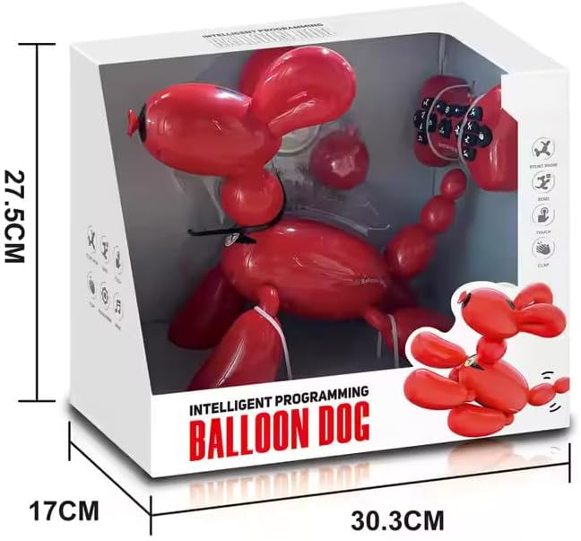 Interactive Remote Control Balloon Dog Toy - Rechargeable, Music, Dancing & Stunt Capabilities, Red