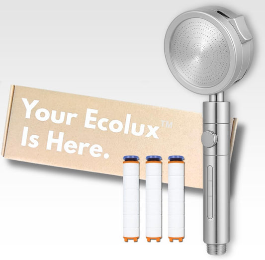 EcoLux High-Pressure Showerhead with 3-Mode Spray & Built-In Filter – Removes 98% Impurities, Easy 5-Minute Installation, Includes 3 Replacement Filters