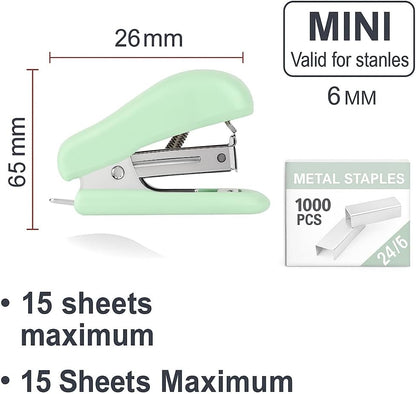 Mini Stapler for 24/6 & 26/6 Size Pins, 1 Piece Green Office Stapler
