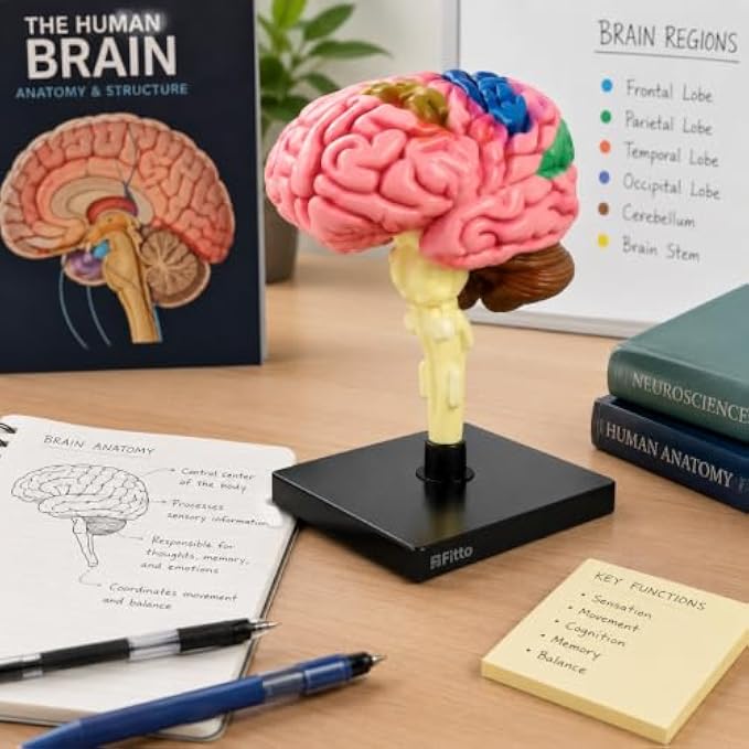 48 Pieces Anatomical Brain Models with Brainstem and Stable Display Base (Multicolor Educational Study Aid for Classroom and Home Learning)